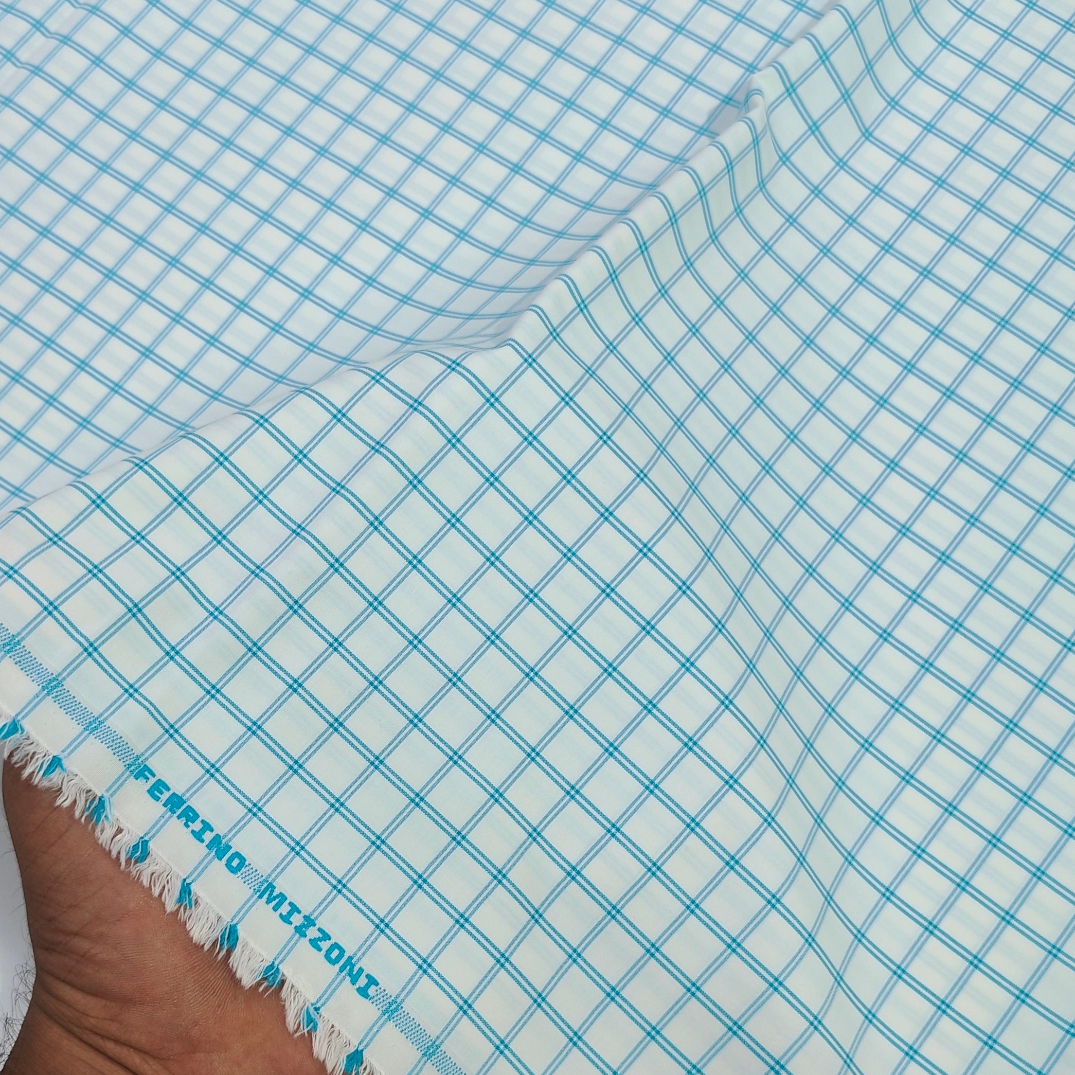 Shirt Fabric Ferrino Mizzoni Poly Cotton Wrinkle Free Check Colour Firozi